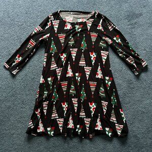 North Pole Trading Co. Women's Black 3/4 Sleeve Christmas Tree Dress Size Medium